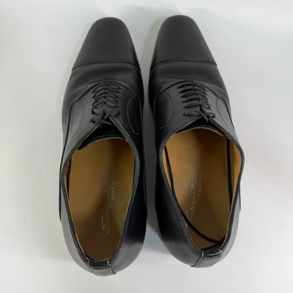 Santoni Cap Toe Dress Shoes Mens 8 D Leather Oxfords Brogue Quiet Luxury Italy